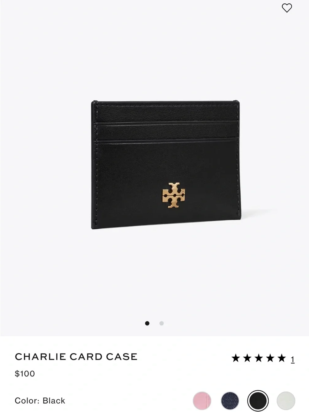 Tory Burch Black Leather Card Case with Gold Logo